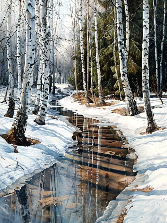 Алмазная мозаика без подрамника «Оттепель» 40x30 см