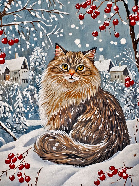 Алмазная мозаика без подрамника «Зима в деревне» 50x40 см