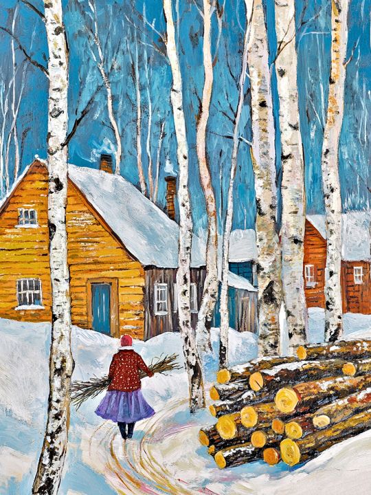 Алмазная мозаика без подрамника «Зима в деревне» 80x60 см