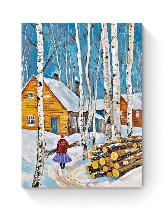 Алмазная мозаика на подрамнике «Зима в деревне» 80x60 см