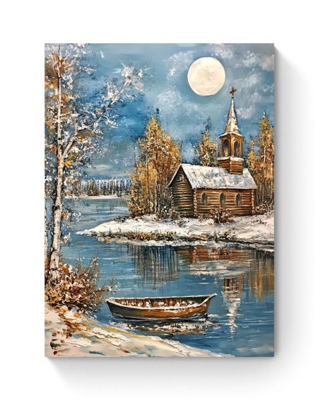 Алмазная мозаика на подрамнике «Зима в деревне» 50x40 см