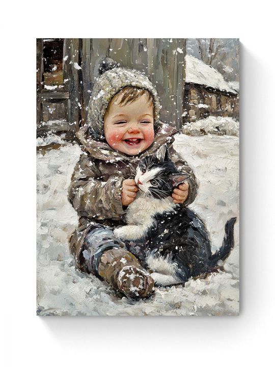 Алмазная мозаика на подрамнике «Зима в деревне» 50x40 см
