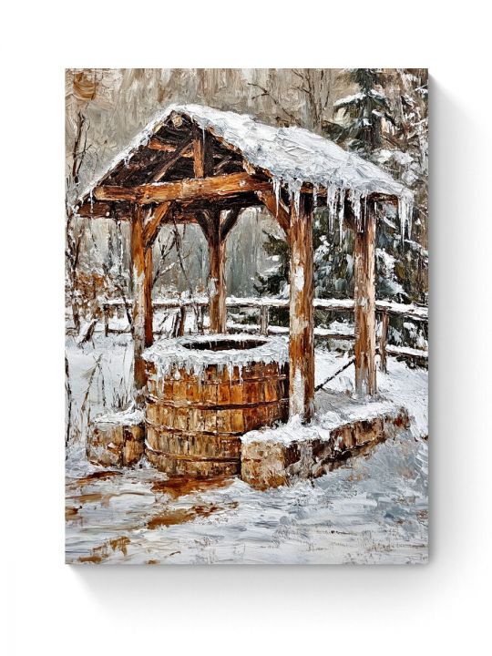 Алмазная мозаика на подрамнике «Зима в деревне» 50x40 см
