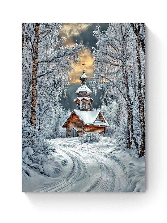 Алмазная мозаика на подрамнике «Зима в деревне» 40x30 см
