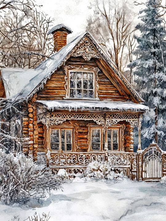 Алмазная мозаика без подрамника «Зима в деревне» 40x30 см