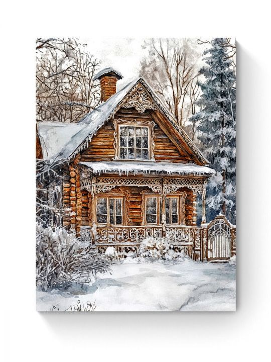 Алмазная мозаика на подрамнике «Зима в деревне» 40x30 см