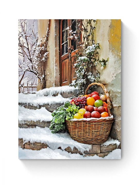 Алмазная мозаика на подрамнике «Зима в деревне» 60x45 см