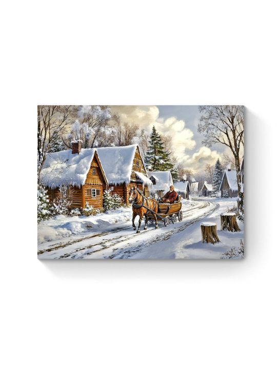 Алмазная мозаика на подрамнике «Зима в деревне» 50x40 см