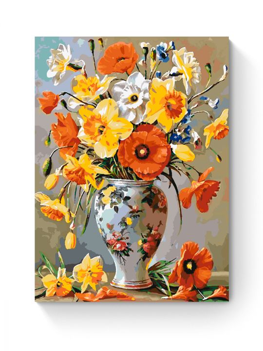 Картина по номерам на подрамнике «Нарциссы и маки» 50x40 см