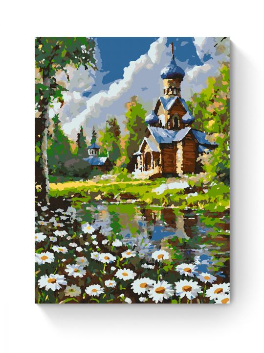 Картина по номерам на подрамнике «Церковь у реки» 50x40 см