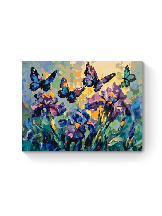 Картина по номерам на подрамнике «Бабочки и ирисы» 40x30 см