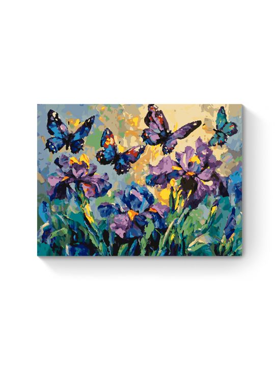 Картина по номерам на подрамнике «Бабочки и ирисы» 50x40 см