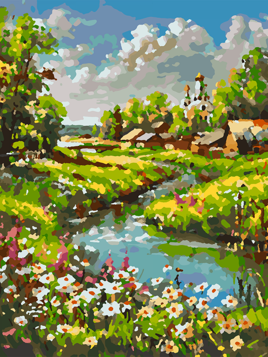 Картина по номерам без подрамника «Русская деревня» 40x30 см
