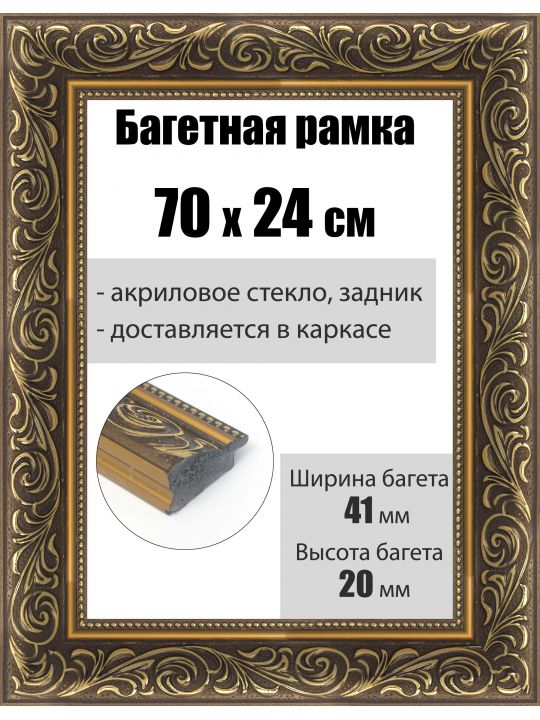 Рамка багетная для картин со стеклом 70 x 24 см, РБ-220