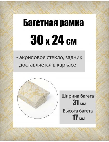 Рамка багетная для картин со стеклом 30 x 24 см, РБ-222