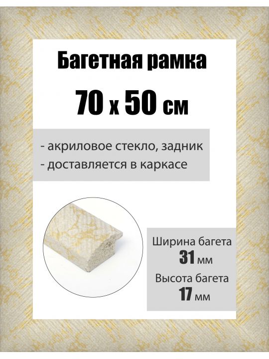 Рамка багетная для картин со стеклом 70 x 50 см, РБ-222