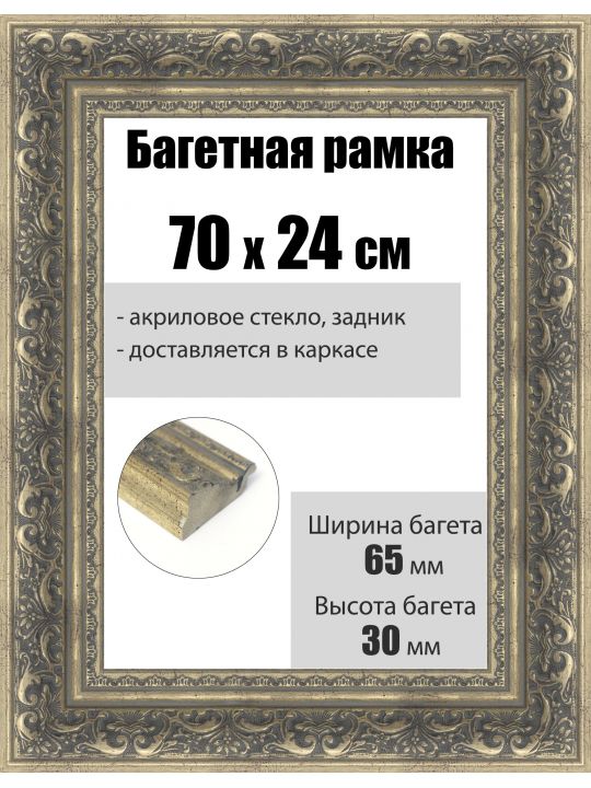 Рамка багетная для картин со стеклом 70 x 24 см, РБ-224