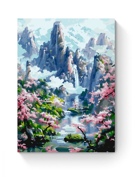 Картина по номерам на подрамнике «Сакура и горы» 40x30 см