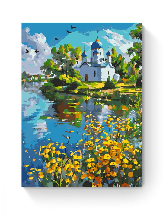 Картина по номерам на подрамнике «Храм у воды» 40x30 см