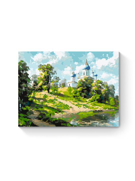 Картина по номерам на подрамнике «Храм у воды» 50x40 см
