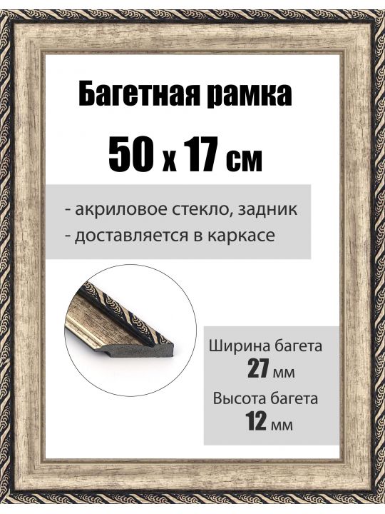 Рамка багетная для картин со стеклом 50 x 17 см, РБ-039