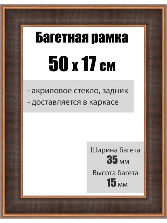 Рамка багетная для картин со стеклом 50 x 17 см, РБ-124