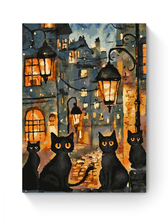 Картина по номерам на подрамнике «Чёрные коты» 50x40 см