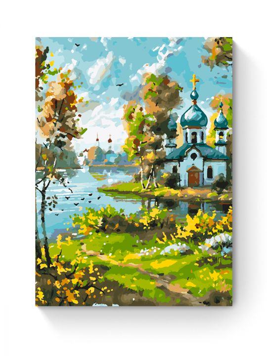 Картина по номерам на подрамнике «Храм у реки» 50x40 см
