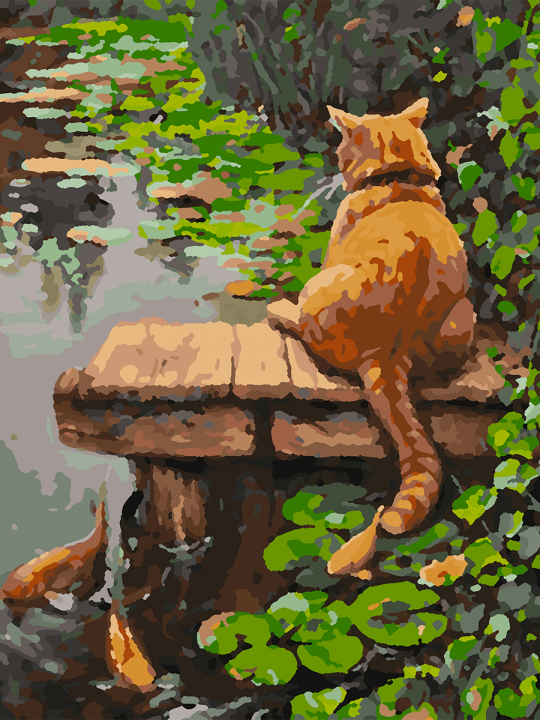 Картина по номерам без подрамника «Котик рыболов» 40x30 см