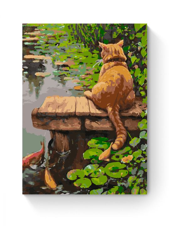 Картина по номерам на подрамнике «Котик рыболов» 50x40 см