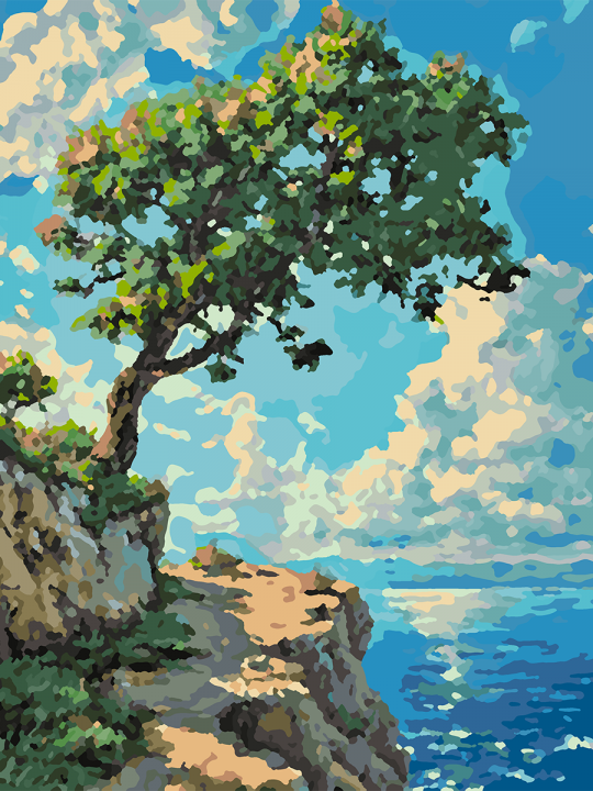 Картина по номерам без подрамника «Дуб на скале» 40x30 см