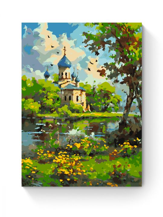 Картина по номерам на подрамнике «Храм у реки» 40x30 см