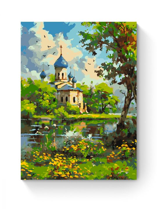 Картина по номерам на подрамнике «Храм у реки» 50x40 см