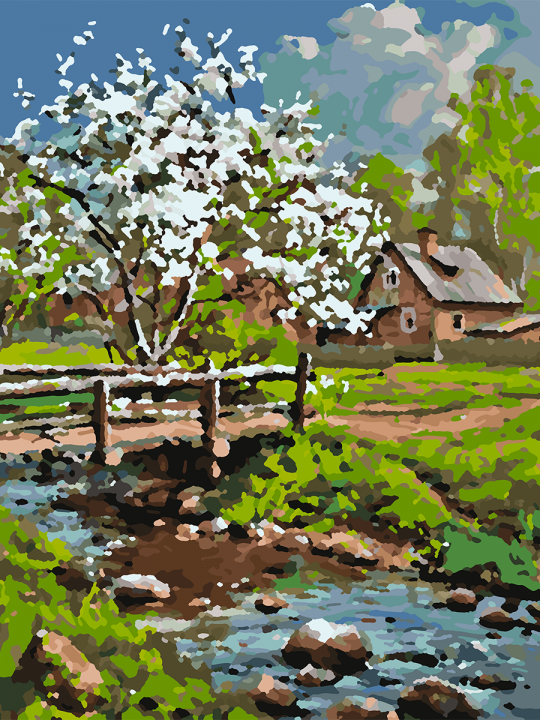Картина по номерам без подрамника «Весеннее село» 40x30 см