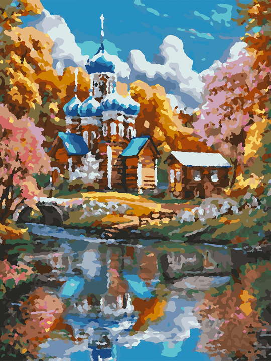 Картина по номерам без подрамника «Храм у реки» 40x30 см