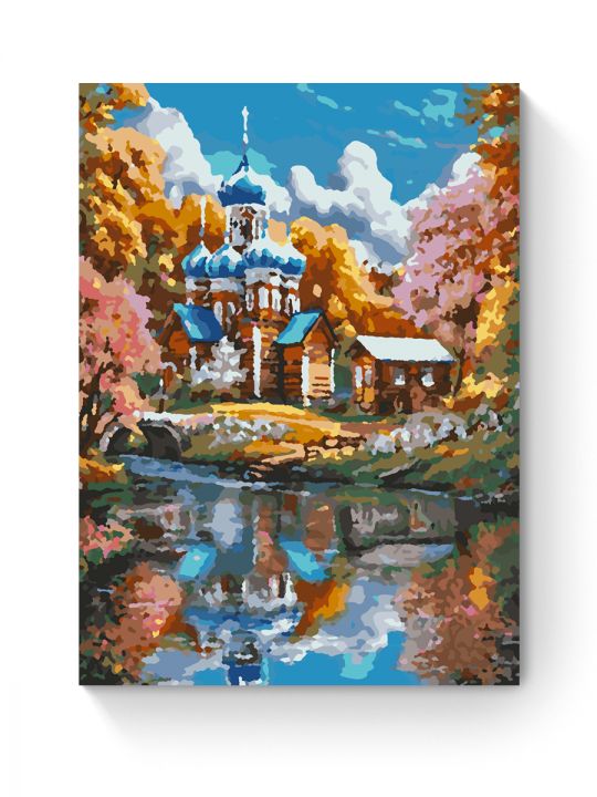 Картина по номерам на подрамнике «Храм у реки» 40x30 см