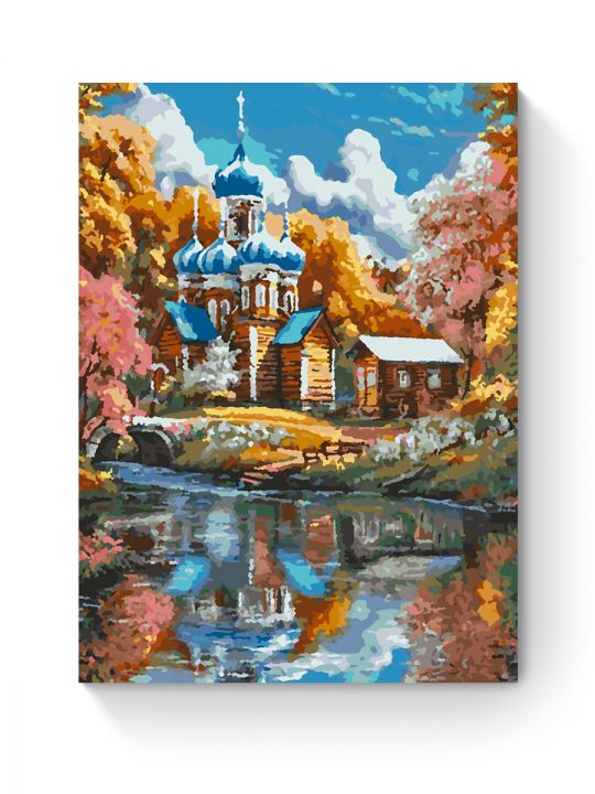 Картина по номерам на подрамнике «Храм у реки» 50x40 см