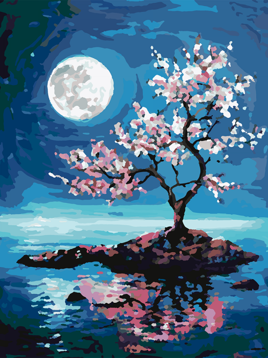 Картина по номерам без подрамника «Луна и сакура» 40x30 см Картина по номерам без подрамника «Луна и сакура» 40x30 см
