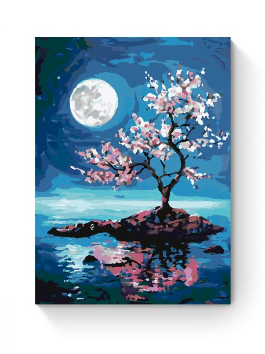 Картина по номерам на подрамнике «Луна и сакура» 40x30 см