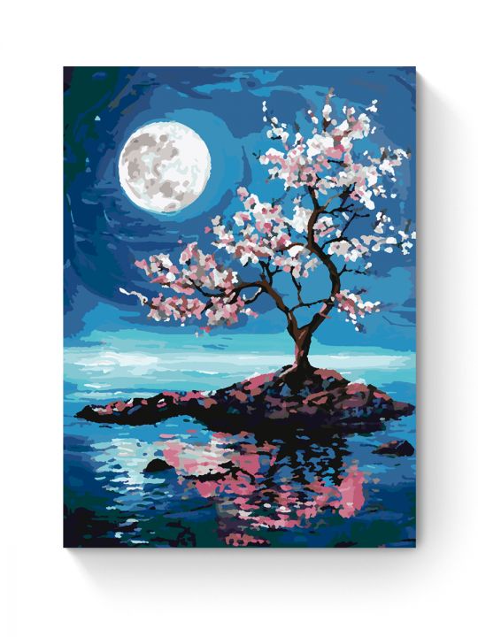 Картина по номерам на подрамнике «Луна и сакура» 50x40 см