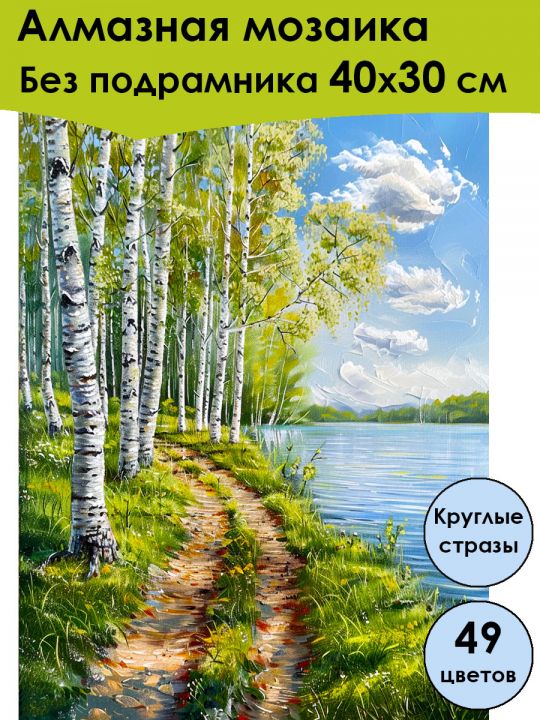 Алмазная мозаика без подрамника «Березки» 40x30 см, 49 цветов