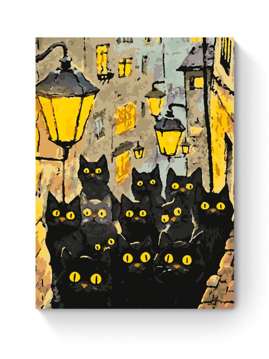 Картина по номерам на подрамнике «Черные коты» 50x40 см