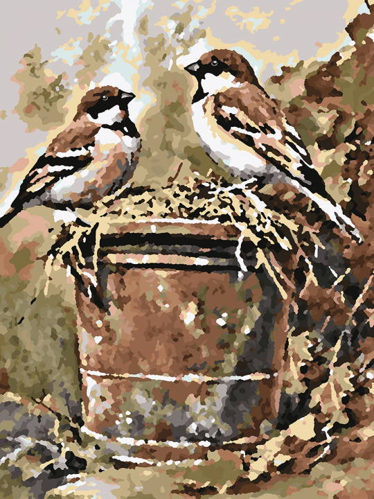 Картина по номерам без подрамника «Воробьи» 40x30 см