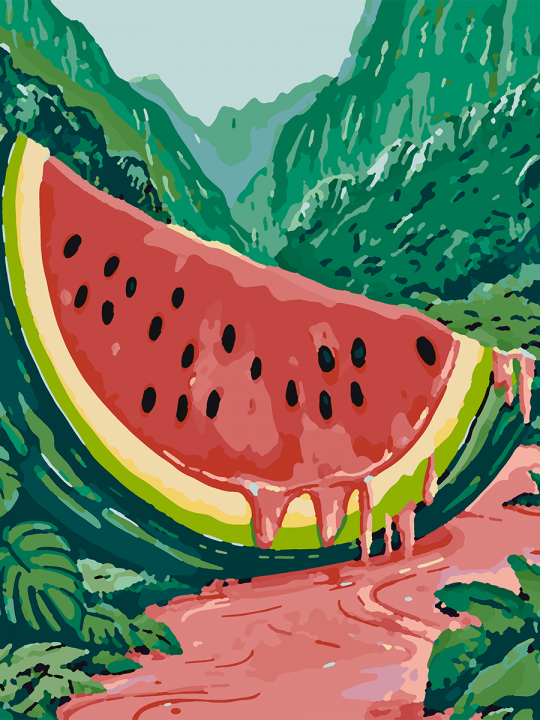 Картина по номерам без подрамника «Арбузная река» 40x30 см