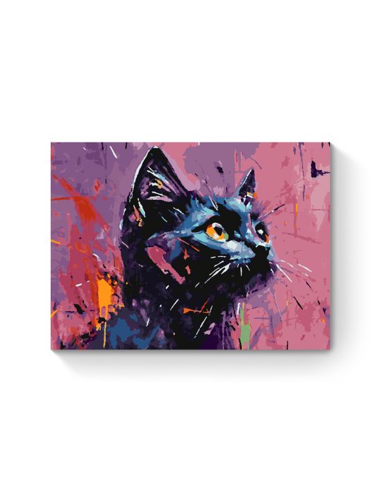 Картина по номерам на подрамнике «Черный кот» 50x40 см