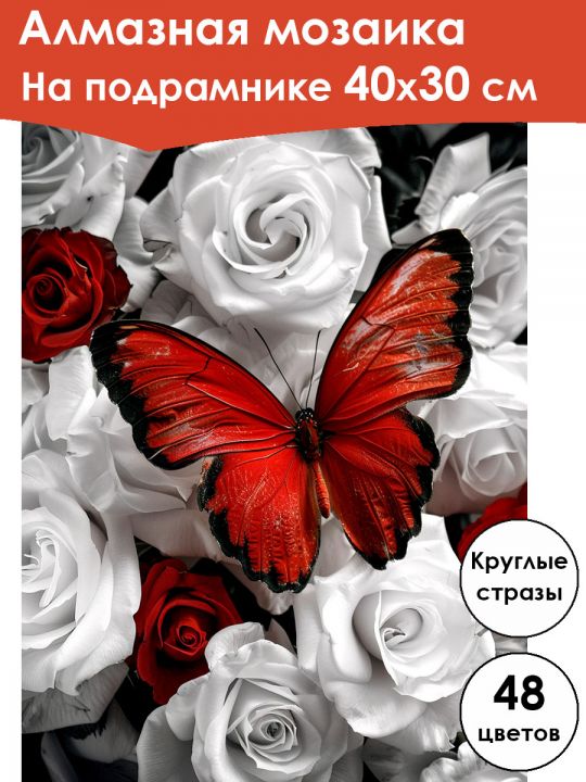 Алмазная мозаика на подрамнике «Бабочка» 40x30 см, 48 цветов