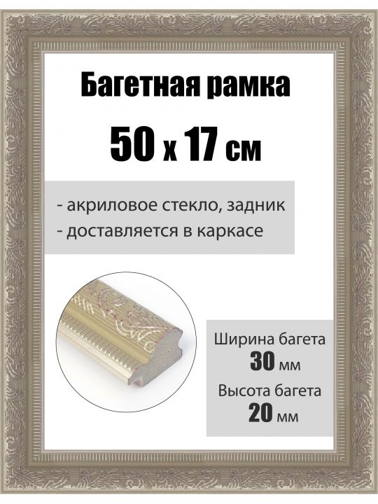 Рамка багетная для картин со стеклом 50 x 17 см, РБ-253
