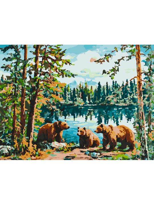 Картина по номерам без подрамника «Три медведя» 40x30 см