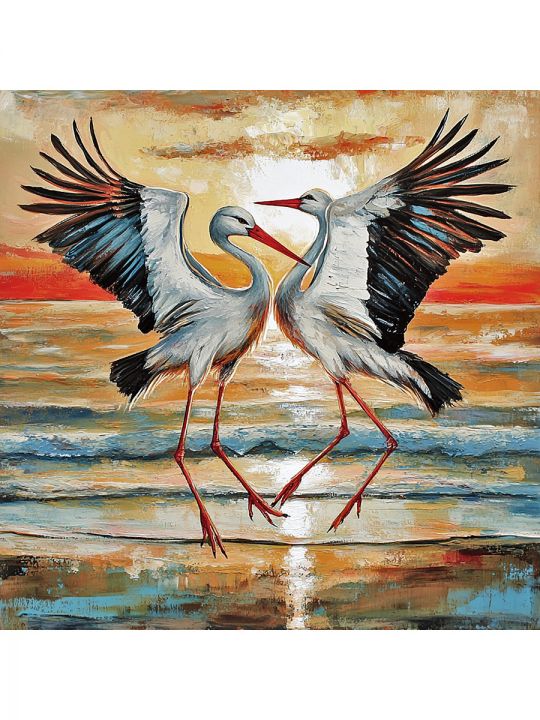 Алмазная мозаика без подрамника «Журавли» 40x40 см, 30 цветов