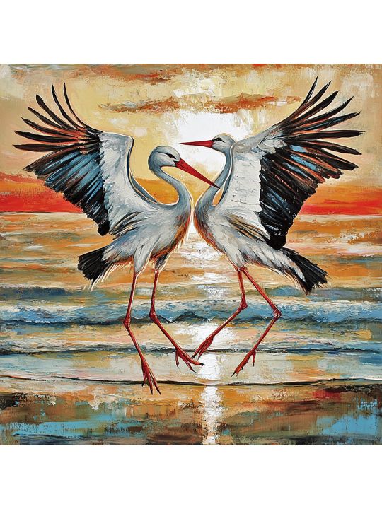 Алмазная мозаика на подрамнике «Журавли» 30x30 см, 30 цветов